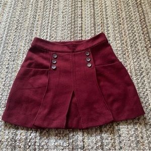 Free People Burgundy Maroon Herringbone Pleated Skirt - Size 4